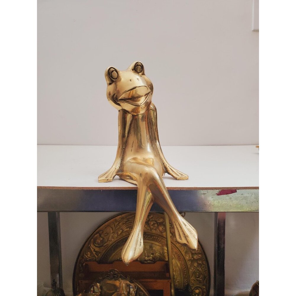 Vintage Happy Sitting Frog Solid Brass Collectable Figure England 1990's